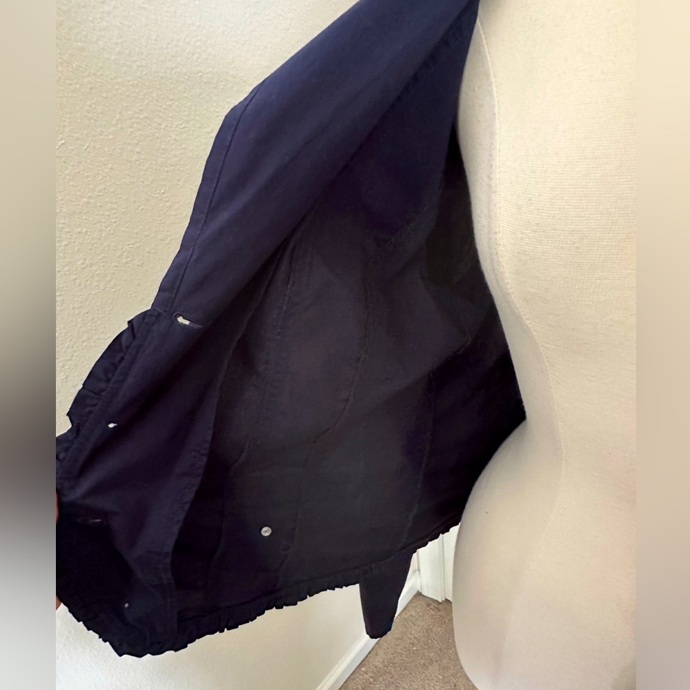 Anthropologie CocoYClub Lightweight Navy Jacket Ruffle Trim Zipper Size XL NWOT - Picture 13 of 13